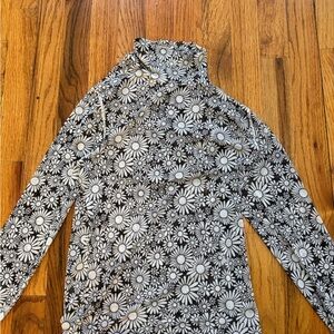 Floral Black and White Turtleneck Top